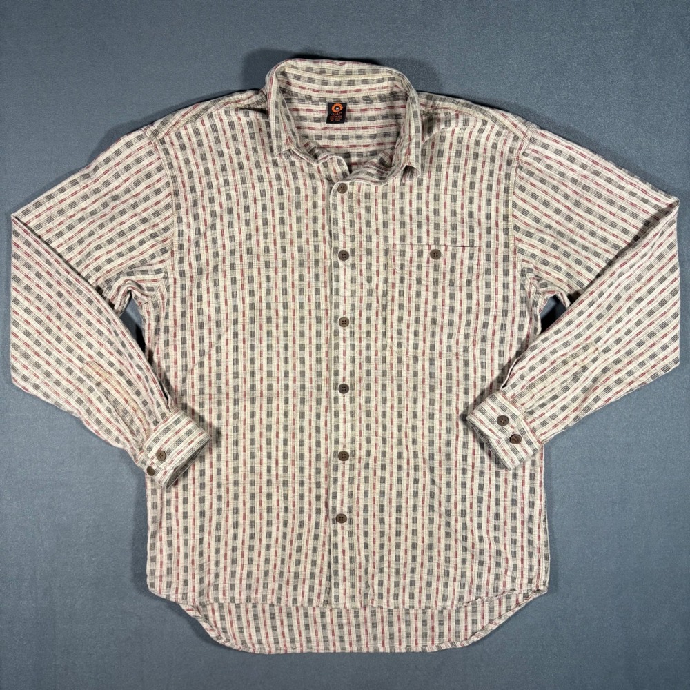 Ojai Mens‎ Medium Cotton Textured Long Sleeve Button Down Shirt Western